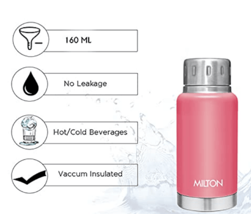 Milton Elfin Thermosteel Hot and Cold Water Bottle, 160 ml, Pink - Image 2